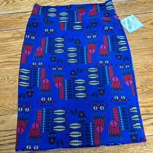 LulaRoe Cassie pencil skirt. Purple, reds, black, green Aztec print. Medium.